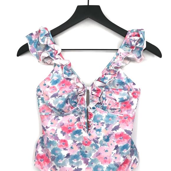 LOVESHACKFANCY Tibbie One-Piece Swimsuit Watercolor Floral Pastel S - Picture 2 of 12